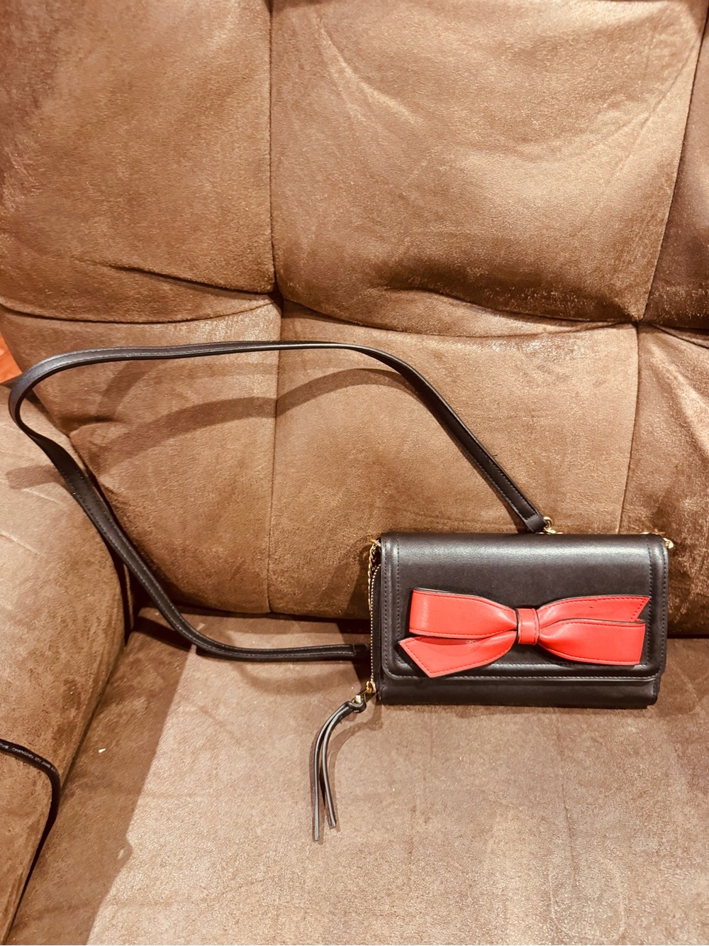crown & ivy Black Crossbody with Red Bow Accent